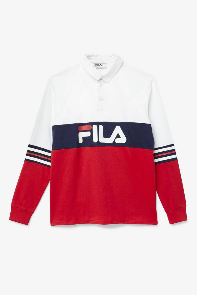 Polo Fila Barbati Albi/Rosii/Bleumarin Syd Maneca Lunga XRKB-67021